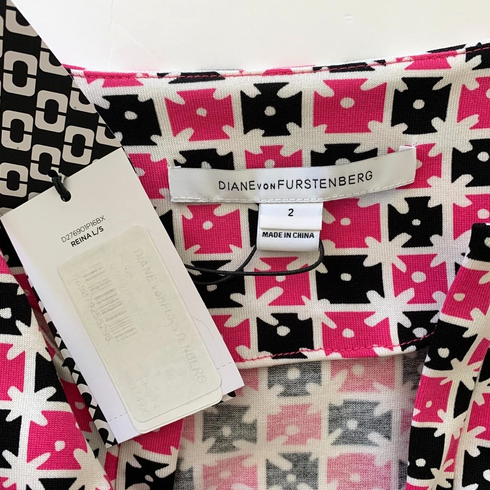 NWT Diane von Furstenberg DVF Reina Jersey Tunic Shift Dress Pink Geo Dot 2 0 XS - Picture 5 of 16